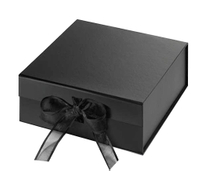 Matte Black Paper Foldable Gift Box with Ribbon