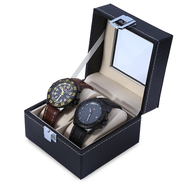 Custom watch box PU leather 2 blank watch storage with window to display in EECA