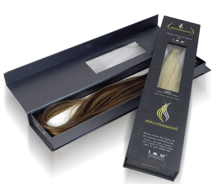 Custom high quality Pvc window hair extension packaging box,wig hair boxes