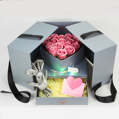 Magic Cube Flower Rose Bouquet Box Birthday Gift Valentine's Day Double Open Door Flower Gift Box With Ribbon And Drawer
