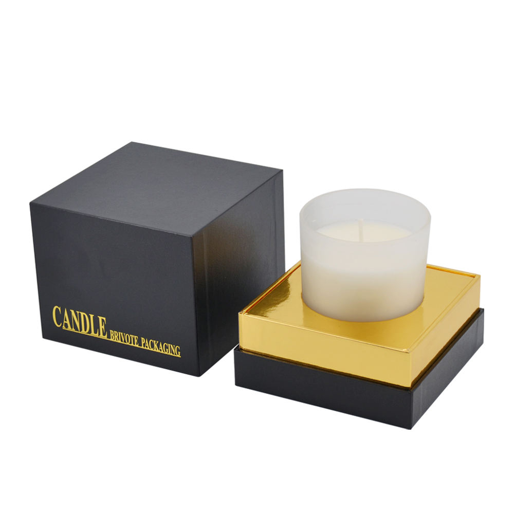 Custom Gold Foil Logo Black Paper Candle Box Packaging Jar Set Gift