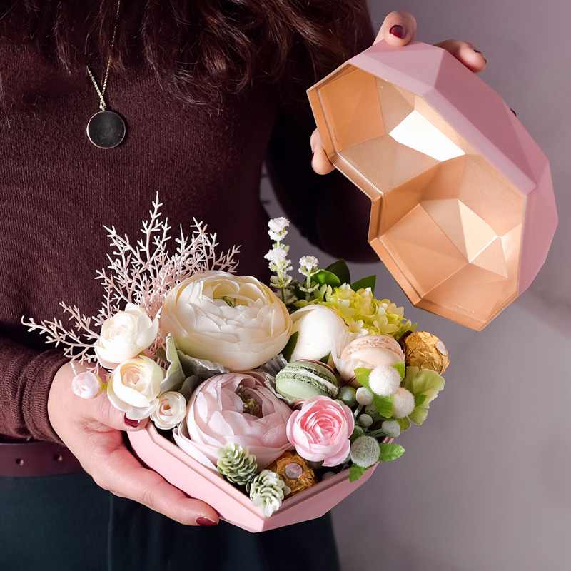 Luxury Creative Acrylic Plastic Polygon Diamond Heart Shaped mama i love you flower rose gift chocolate packaging box