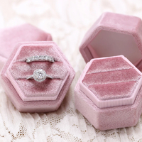 Luxury Design Velvet Hexagon Shape Wedding Ring Jewelry Packaging Gift Box Custom Logo with Foam Insert