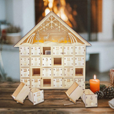 24 Day White Wooden House Christmas Countdown Advent Calendar Packaging Box with Lighted Reindeer Sled