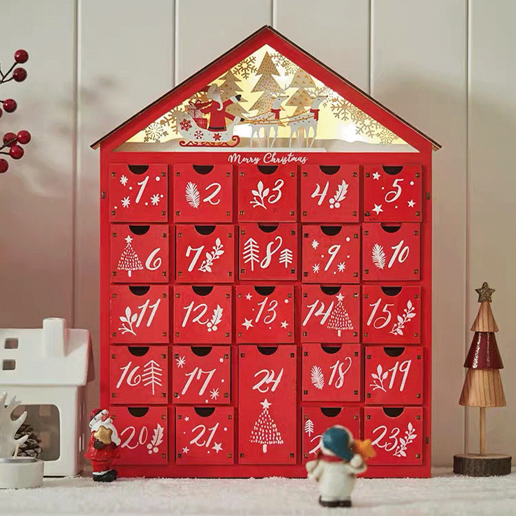 24 Day White Wooden House Christmas Countdown Advent Calendar Packaging ...