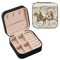 Portable Western Desert Cowboy Cowgirl Leather Travel Jewelry Organizer Storage Box for Necklace Earrings Rings Bracelet