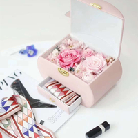 Simple Modern PU Leather Portable Eternal Preserved Rose Flower Drawer Gift Box Wedding Jewelry Lipstick Storage Packaging Box
