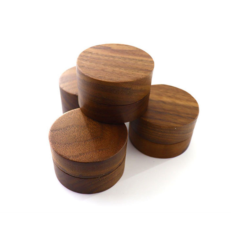 Luxury brown round wooden ring earring storage box small jewelry packaging box with foam insert