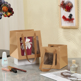 Creative Transparent Window Birthday Gift Kraft Packaging Bag Waterproof Flower Gift Packaging Tote Bag Factory Wholesale