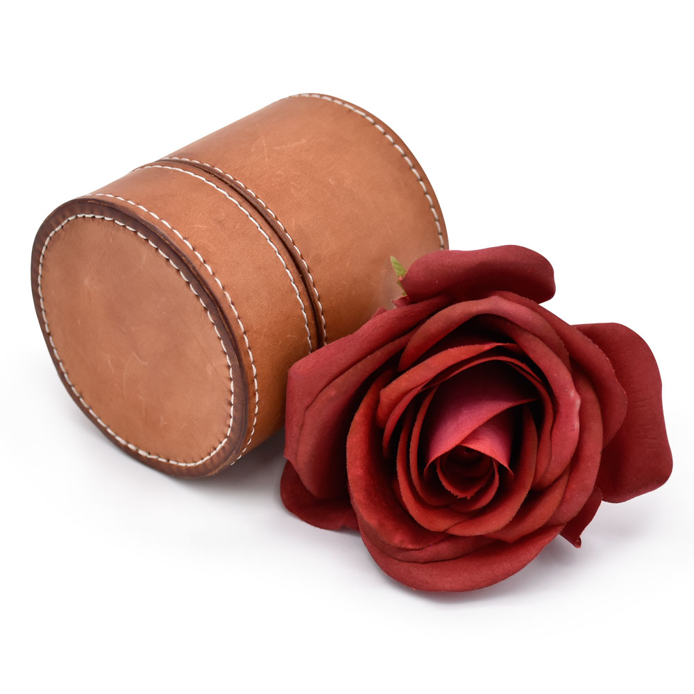New Arrival Luxury Mini Pu Leather Round Single Preserved Eternal Rose Flower Gift Packaging Box Leather Valentine Flower Box