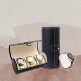Amazon Hot Sale Customized Logo Black PI Leather Cylinder Watch Storage Box With Foam Insert Wholesale